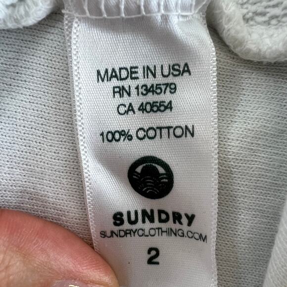SUNDRY White Round Neck Drop Shoulder Sweatshirt Gray Trim Pullover Cotton 2 M - Picture 7 of 8